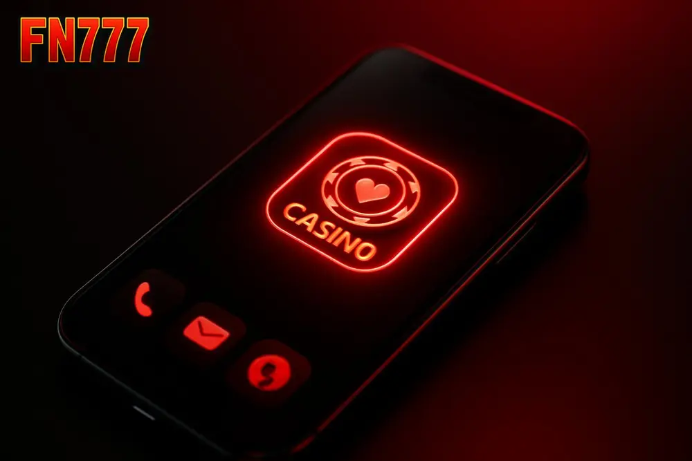 FN777 App Download โ a smartphone showing a glowing online casino app icon on a home screen FN777 App Download โ a smartphone showing a glowing online casino app icon on a home screen