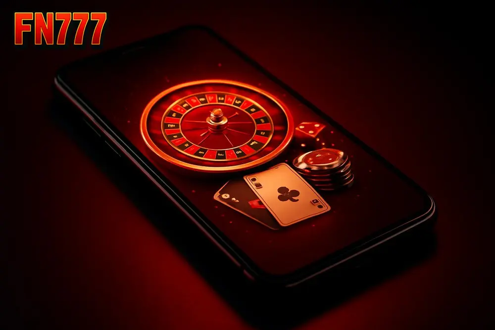 FN777 Bangladesh โ a glowing red and gold casino homepage banner on a smartphone FN777 Bangladesh โ a glowing red and gold casino homepage banner on a smartphone